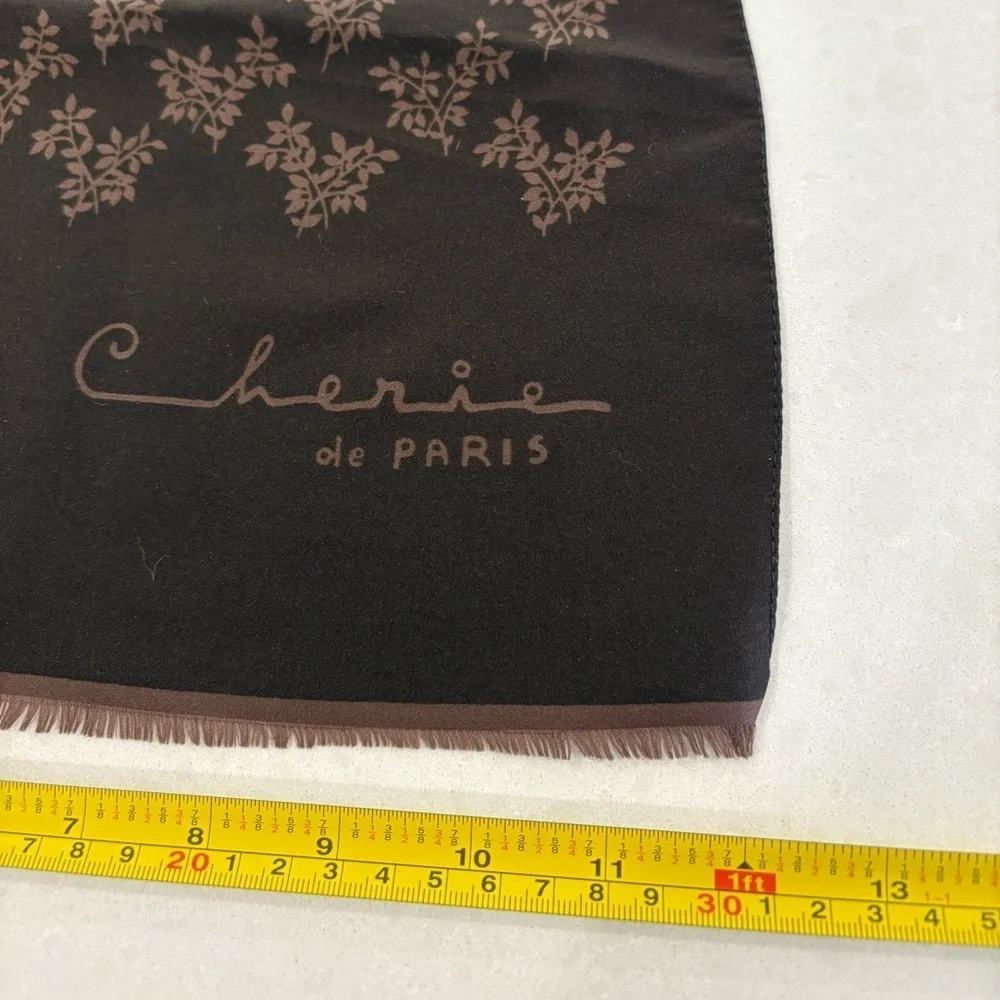 Cherie de Paris French-Inspired Brown Botanical Fringe Scarf - Picture 4 of 8